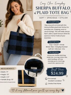 Barnes & Noble Blue and Black Shearling Tote Bag